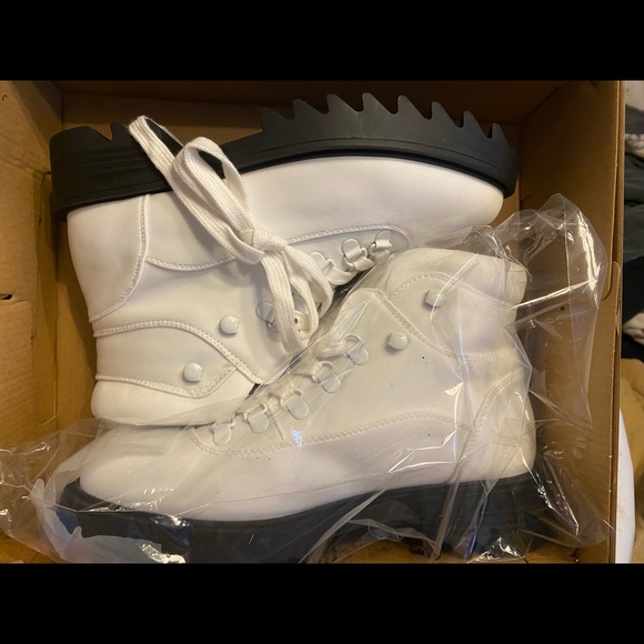 JustFab Shoes - White combat booties - New
